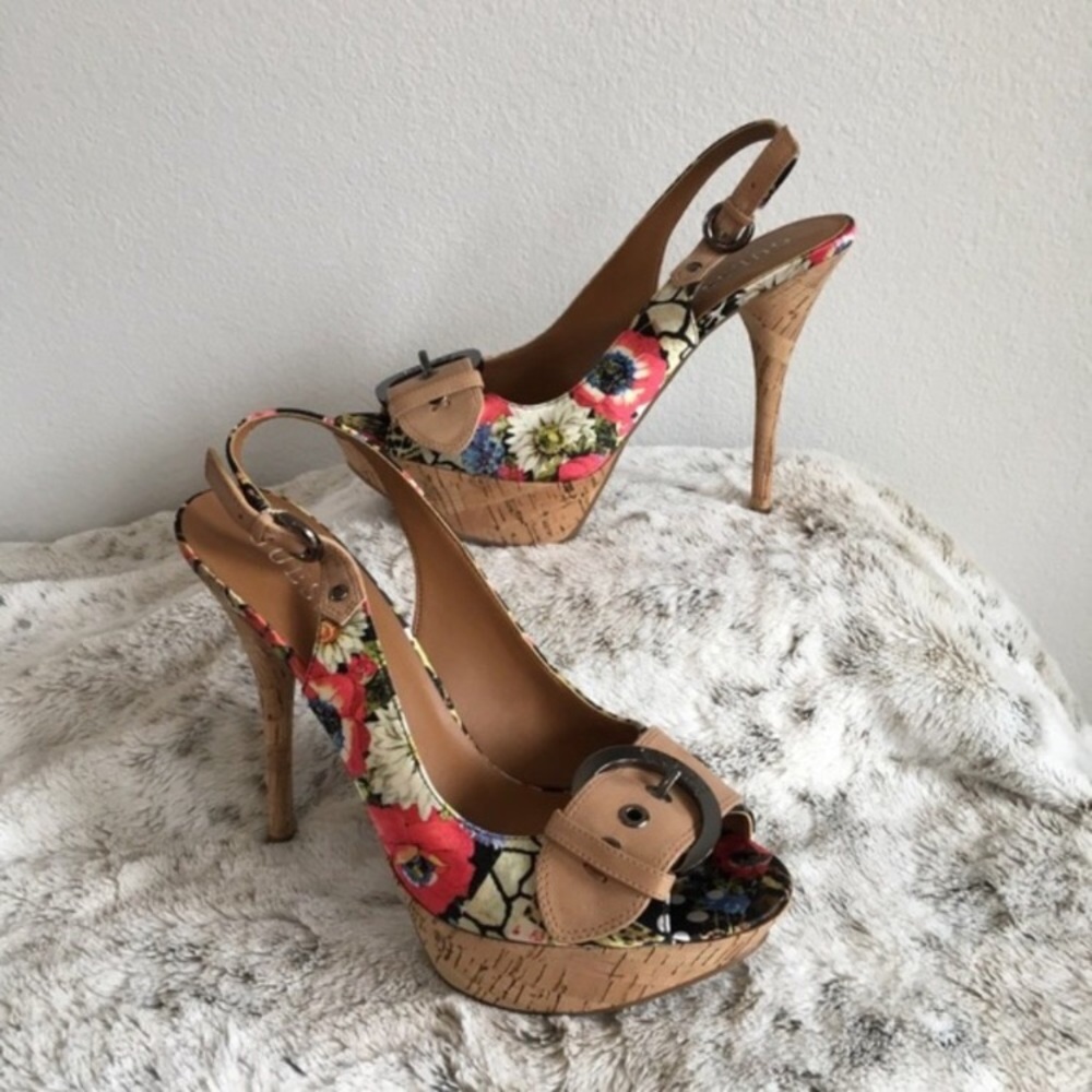 Guess floral platform heels